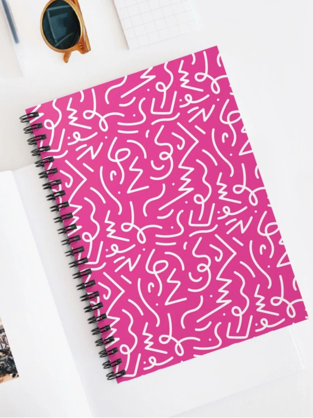 Brand New: Abstract Squiggle Notebook in Hot Pink & White | Spiral Ruled Journal